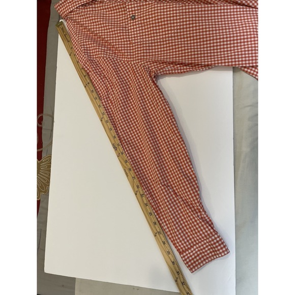 Orvis Active Fit Shirt Mens Large Nylon Blend Orange Gingham Check Fishing - Picture 7 of 7